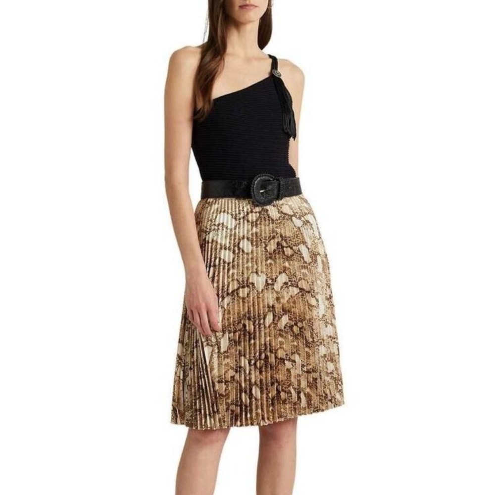 Lauren Ralph Lauren Snakeskin-Print Pleated Charmeuse Skirt NWT